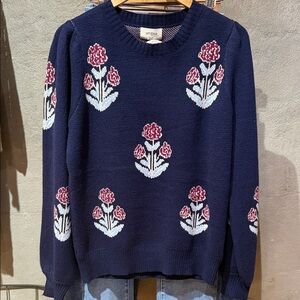 Umgee Navy and Pink Floral Sweater